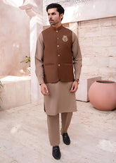 3 PC- Caramel embroidered on French beige