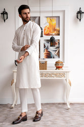 EMBROIDERED-LUXURY OFF WHITE KURTA PAJAMA