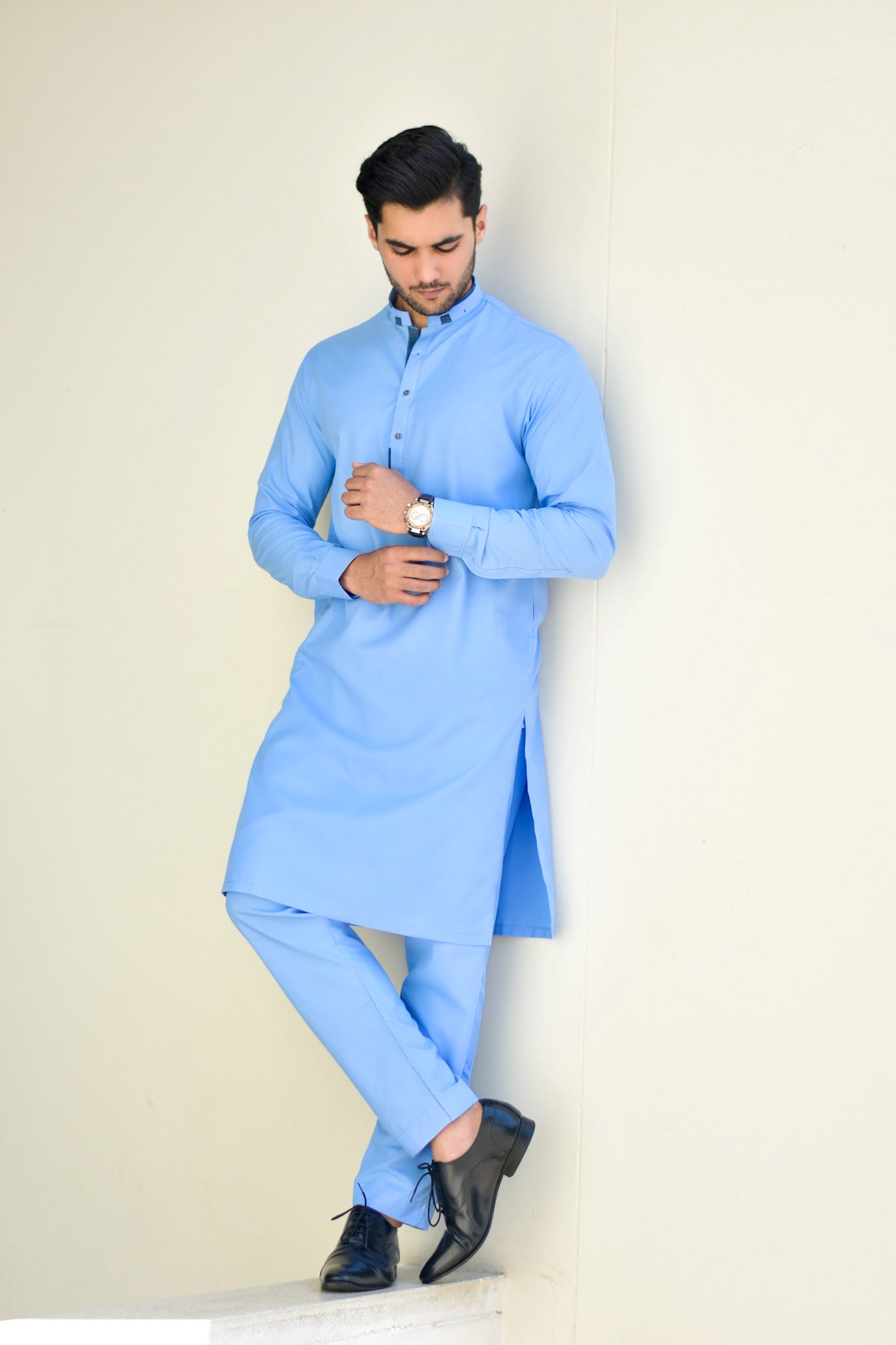 Sky-Blue Designer Kurta Pajama Small