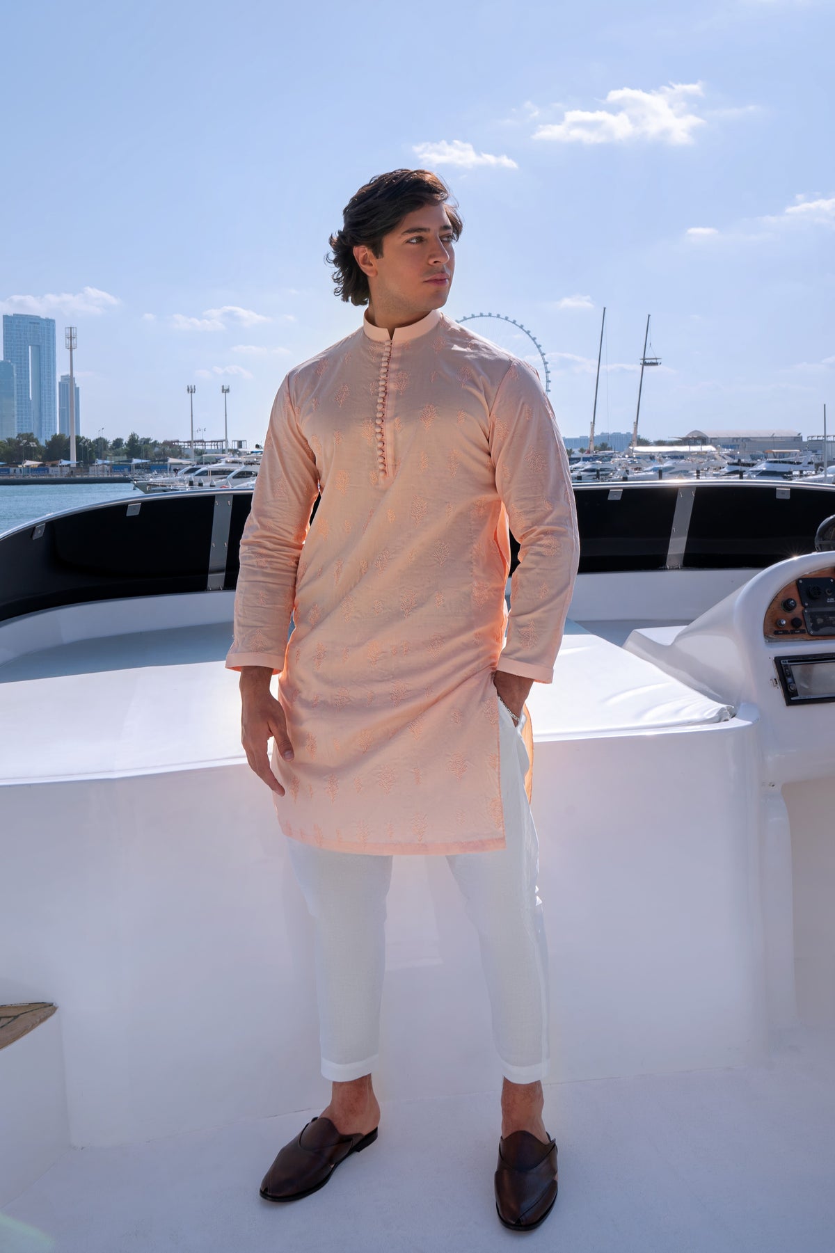 EMBROIDERED-PEACH ROSE KURTA PAJAMA