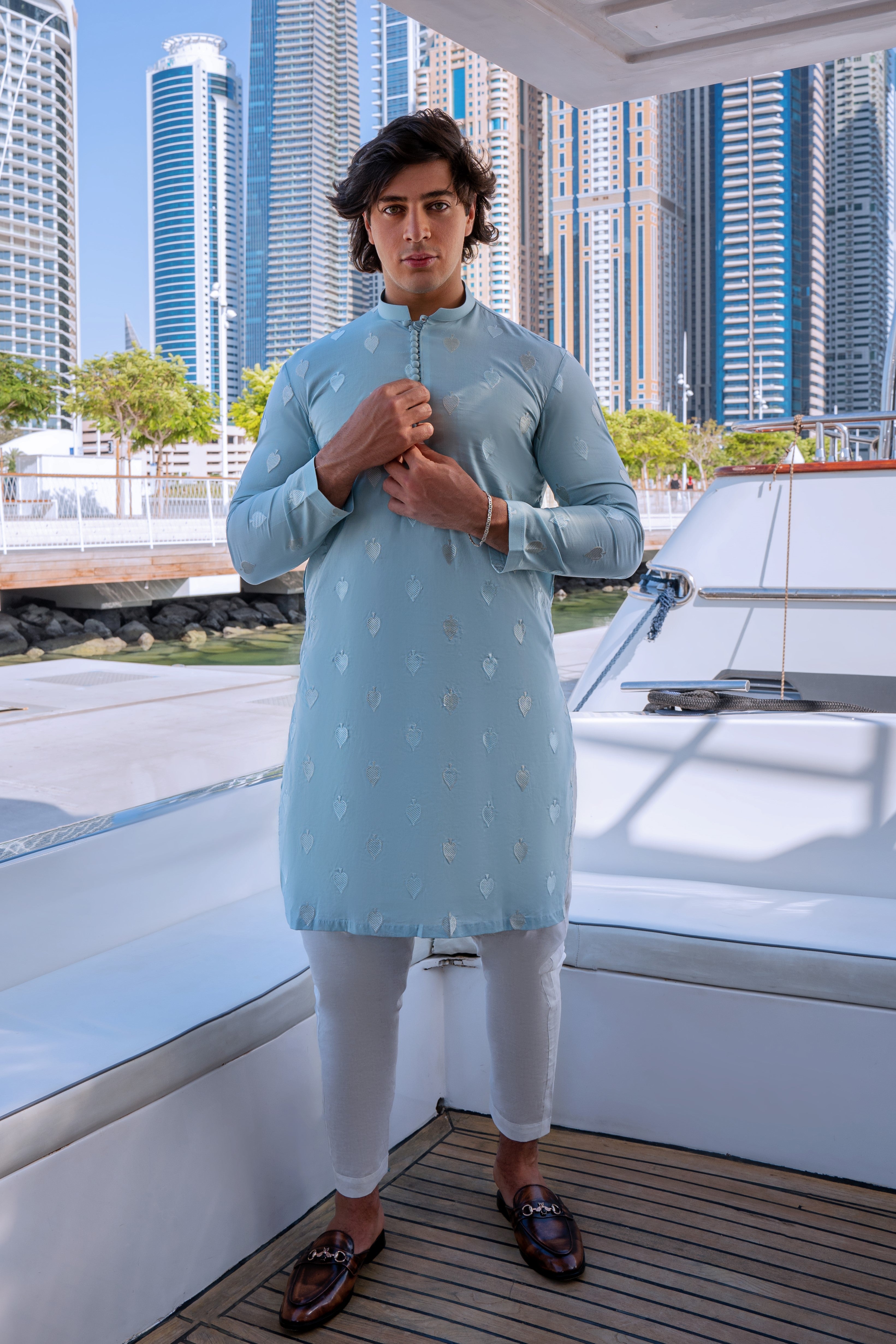 EMBROIDERED - ICE BLUE KURTA PAJAMA