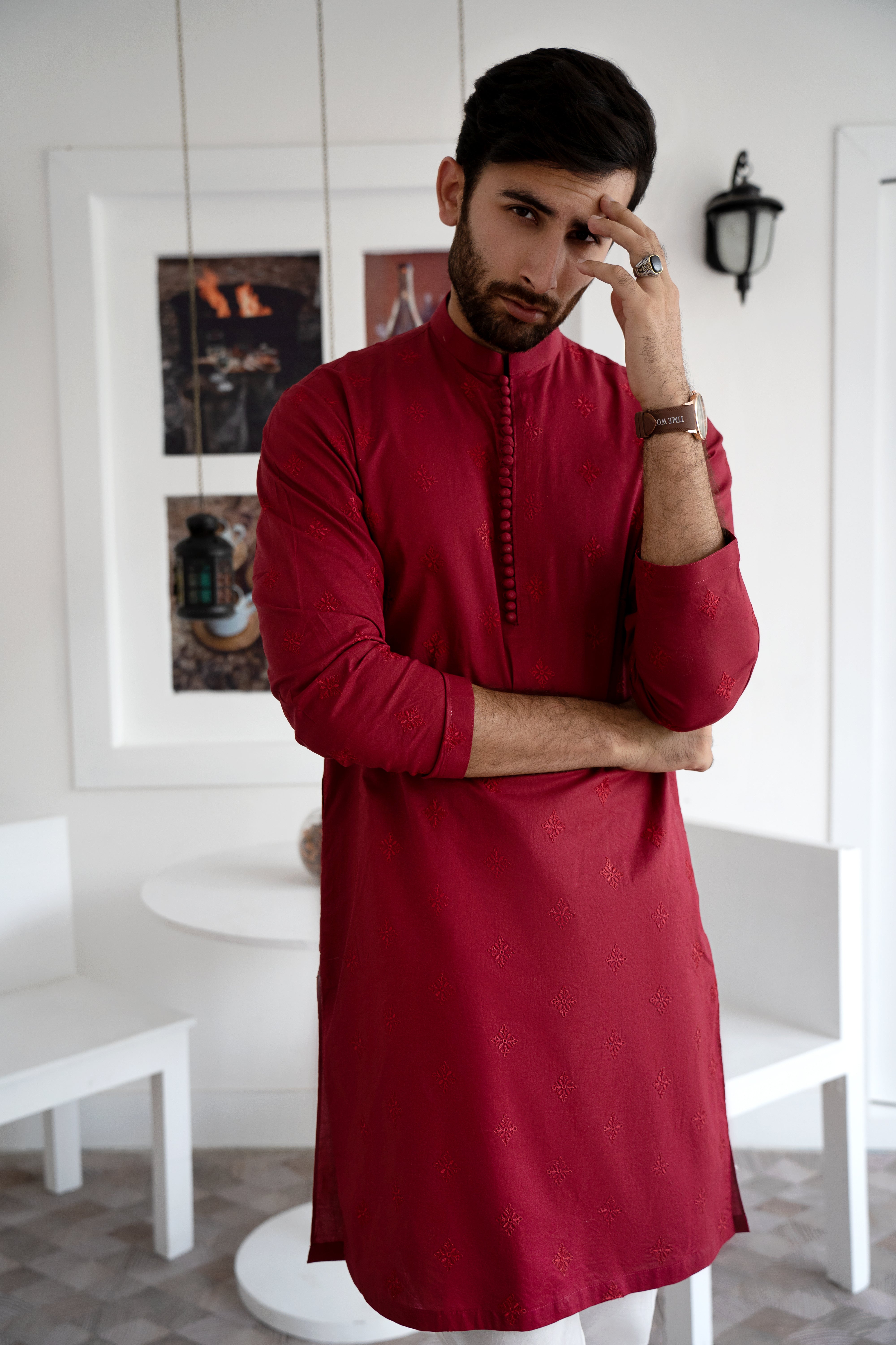 EMBROIDERED-RICH MAROON KURTA PAJAMA