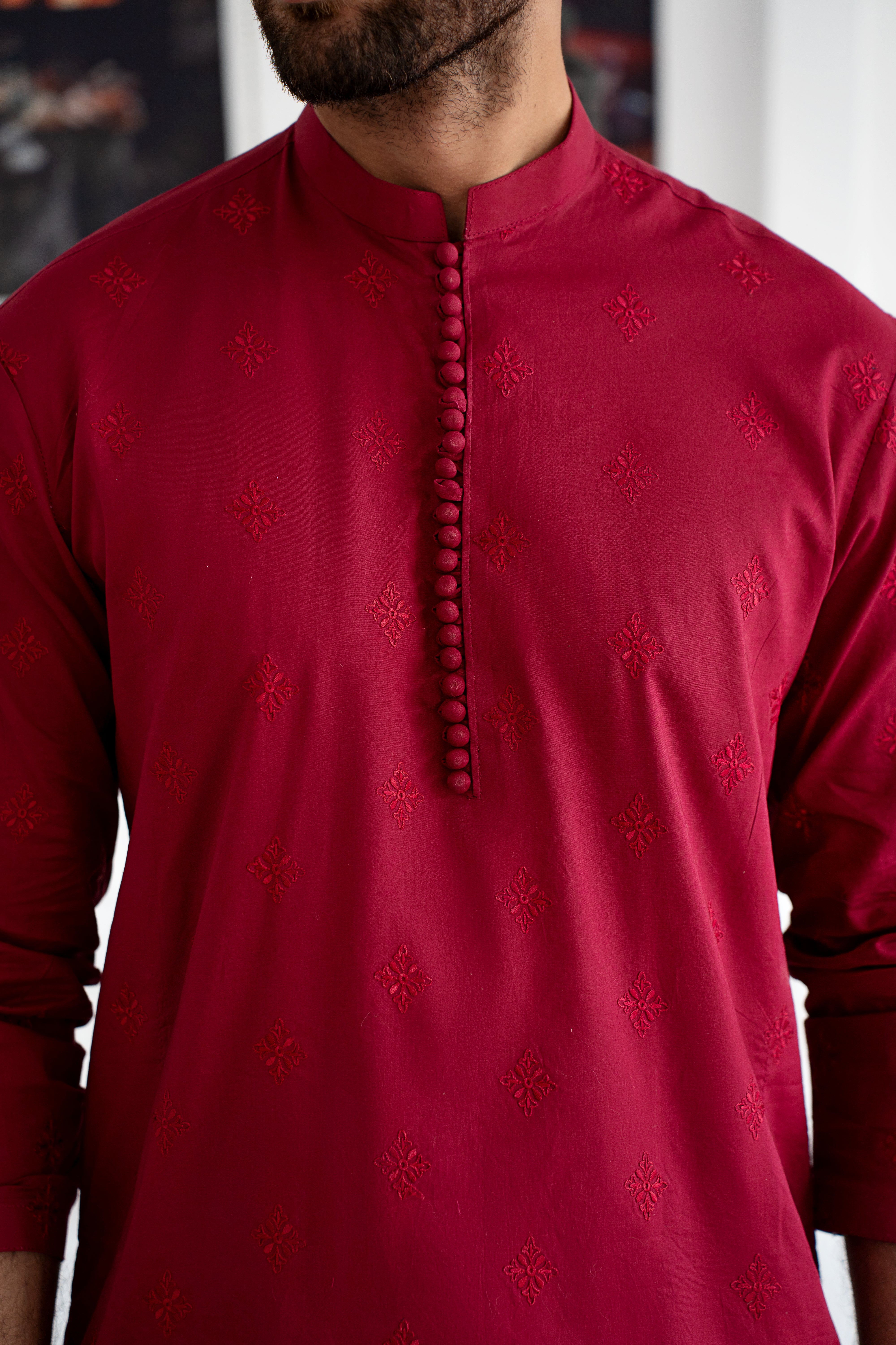 EMBROIDERED-RICH MAROON KURTA PAJAMA