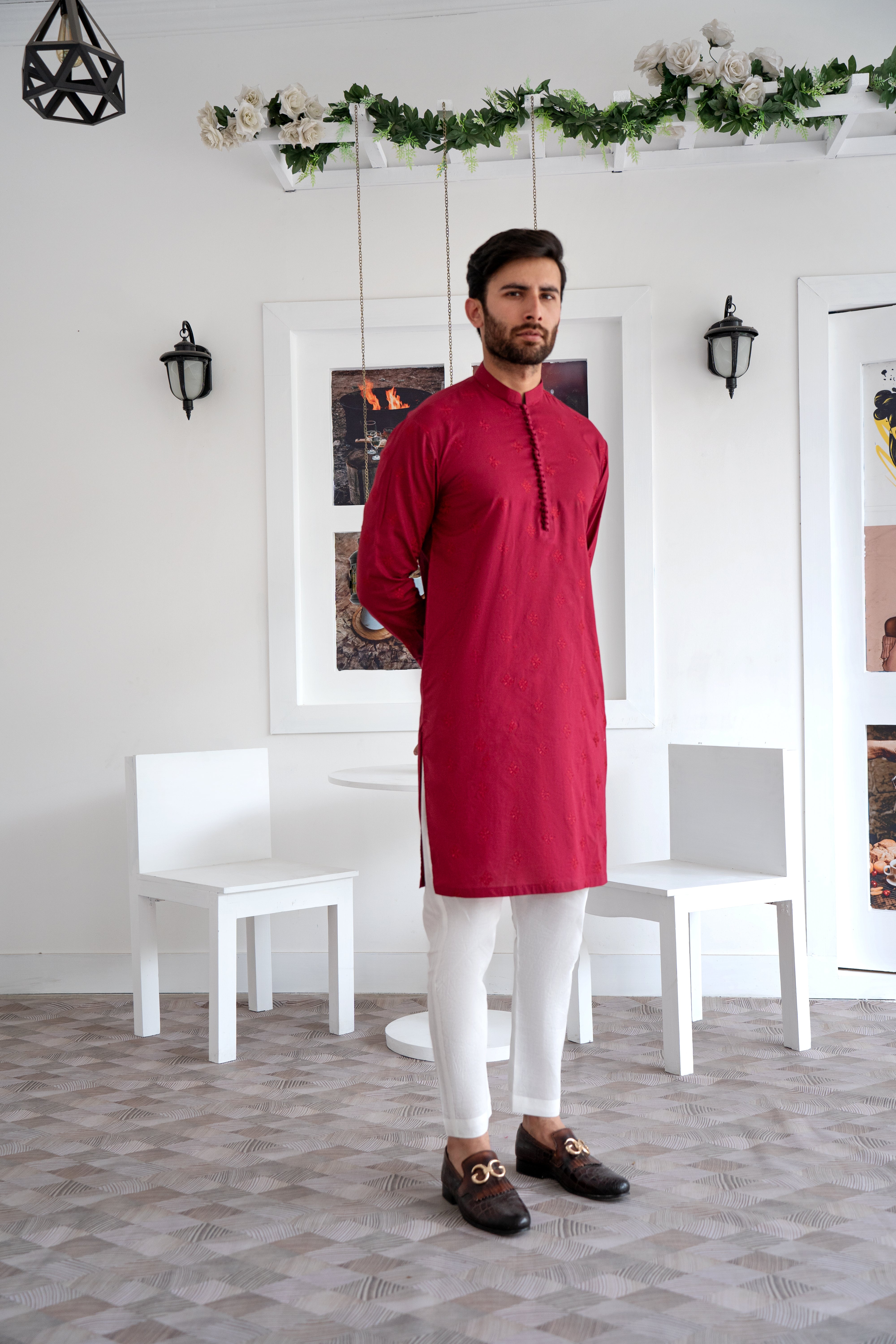 EMBROIDERED-RICH MAROON KURTA PAJAMA