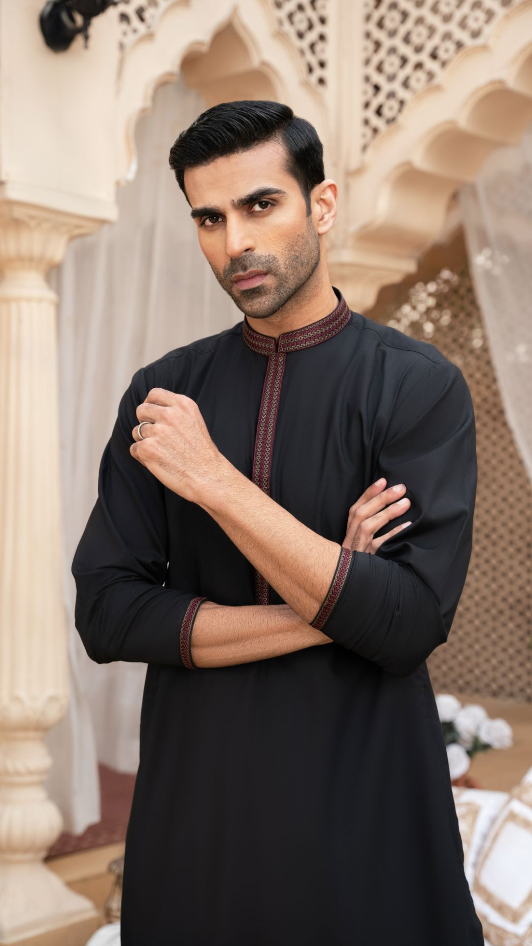 EMBROIDERED-BLACK SHALWAR KAMEEZ- Men