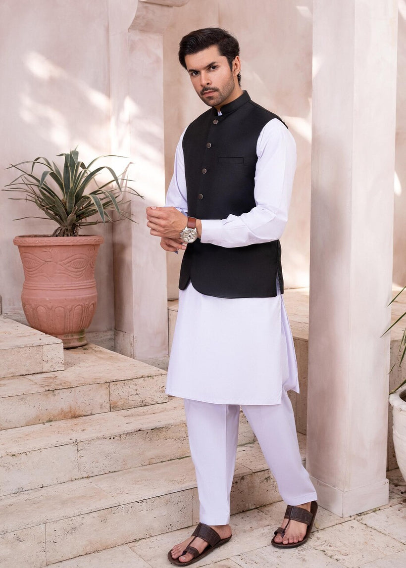3 PC Shalwar suit-Black on White